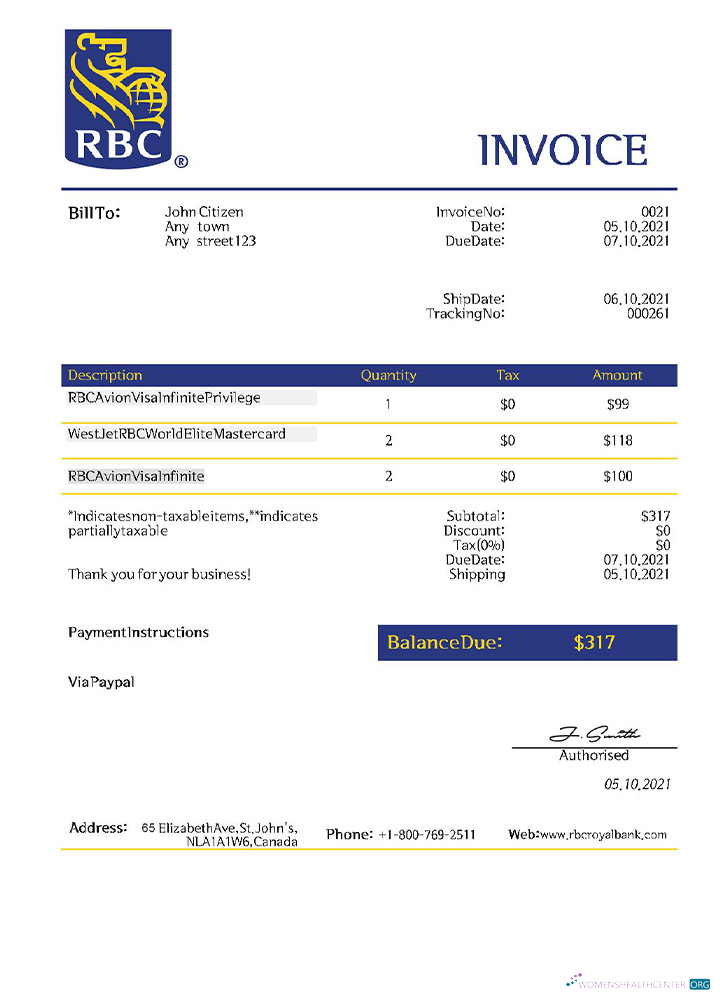 Download USA RBC invoice Photoshop template